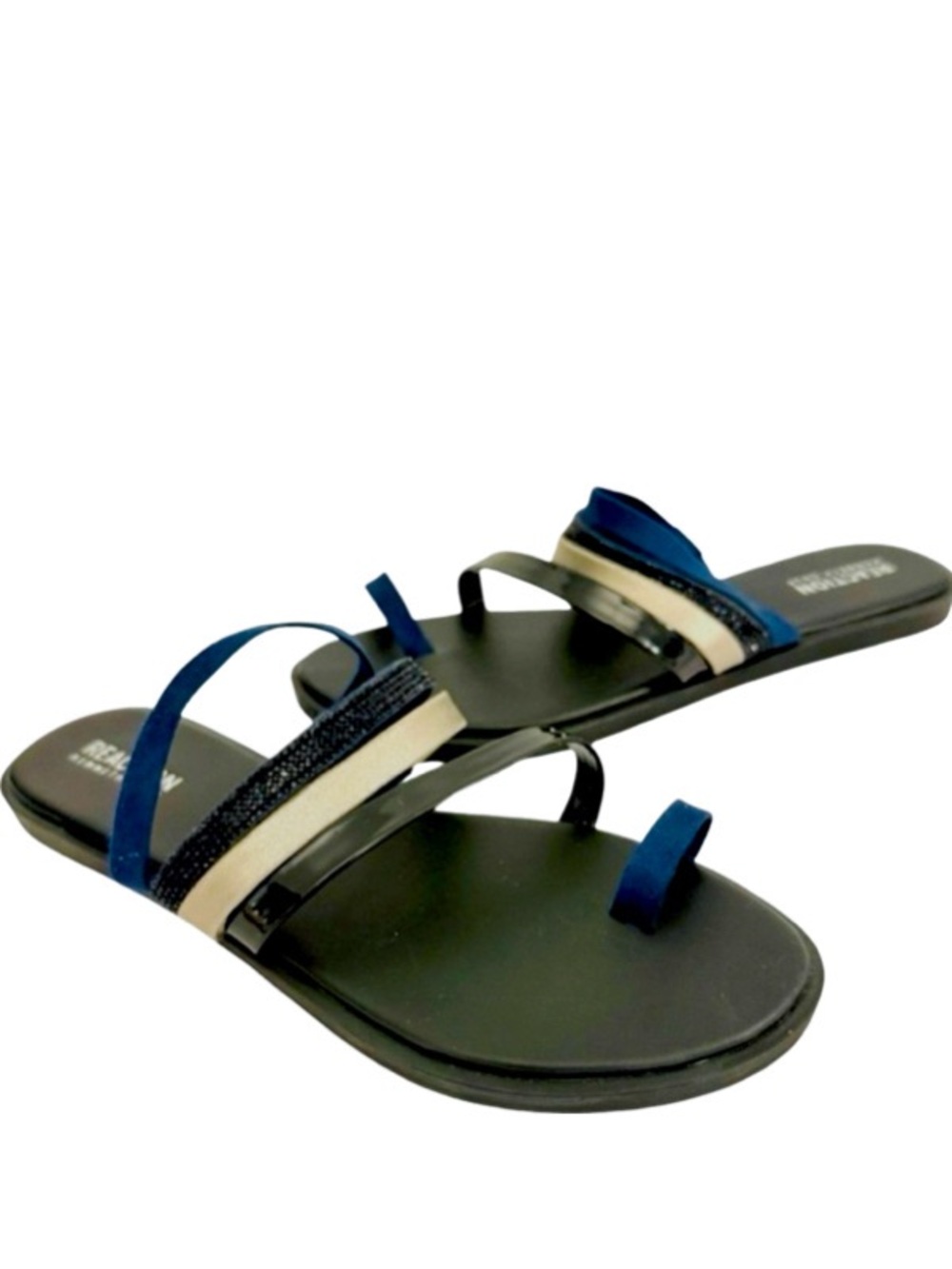 NEW Kenneth Cole Reaction Strappy Slide Sandals Black Blue Gold Size 8.5